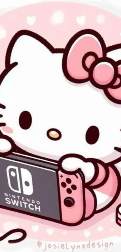 Hello Kitty with Nintendo Switch in pastel colors