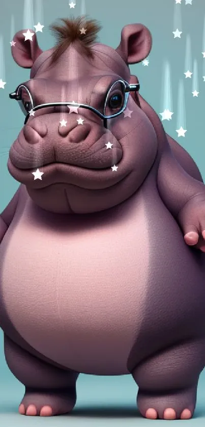 Adorable hippo wearing glasses mobile wallpaper.