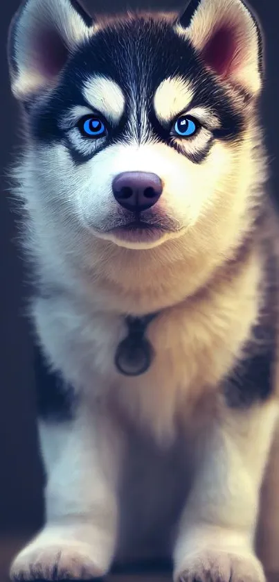 Adorable Husky puppy with blue eyes.