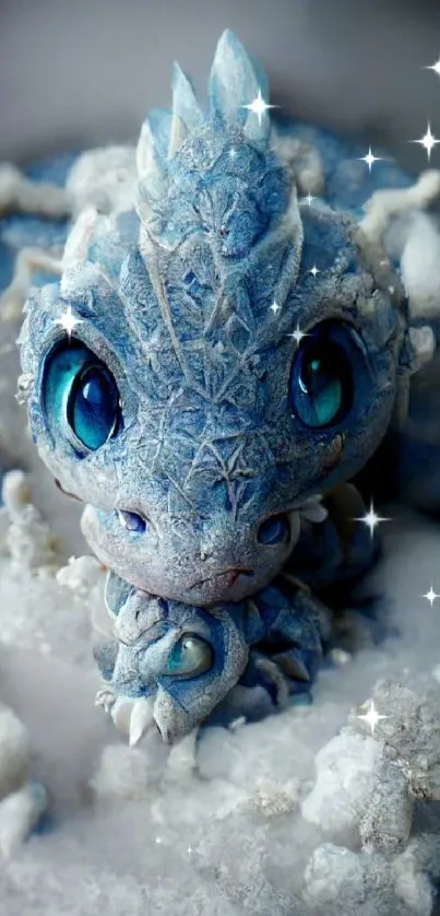 Cute ice baby dragon with icy blue tones.