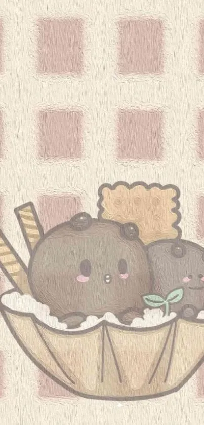 Cute cartoon ice cream wallpaper with pastel tones.