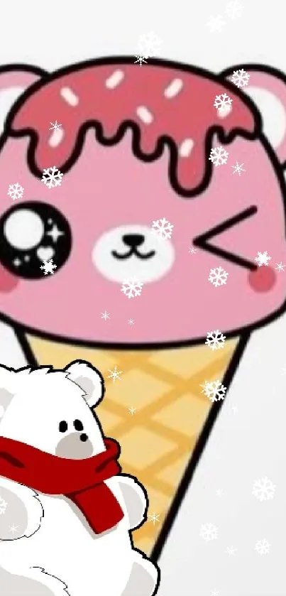 Pink ice cream bear with a winking face cartoon wallpaper.