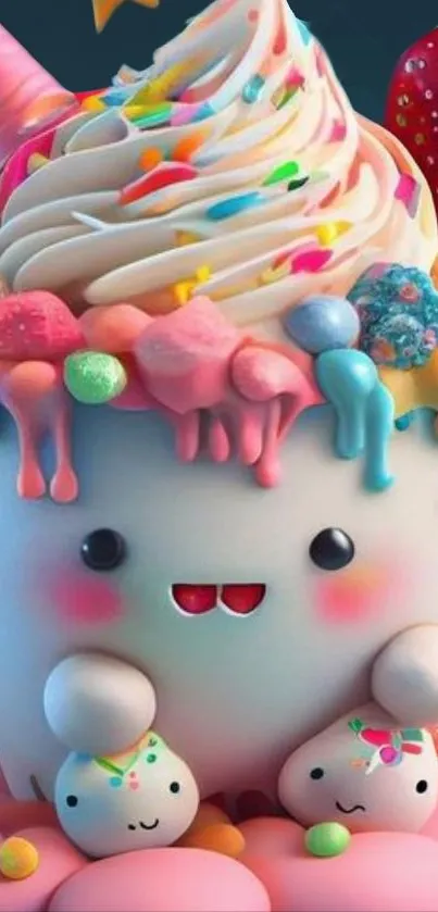 Cute ice cream creature with colorful candies.