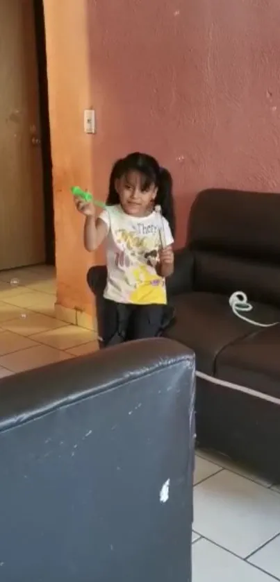 Cute child playing indoors with a toy.