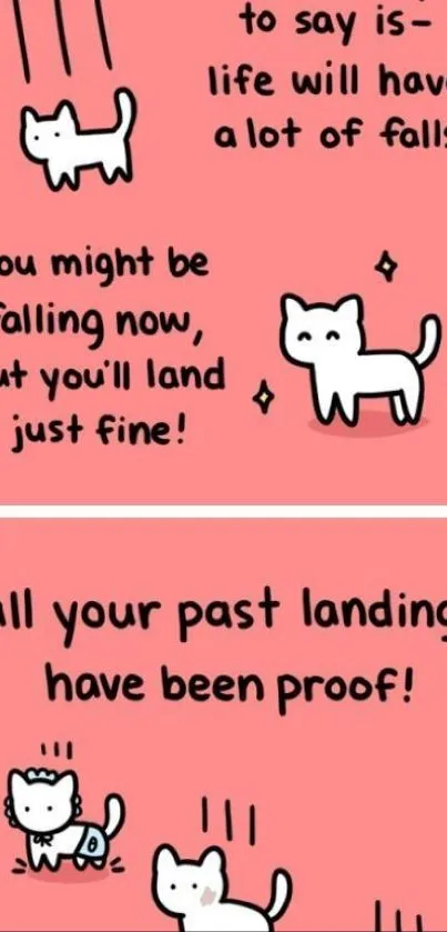 Illustrated cat with motivational message on pink background.