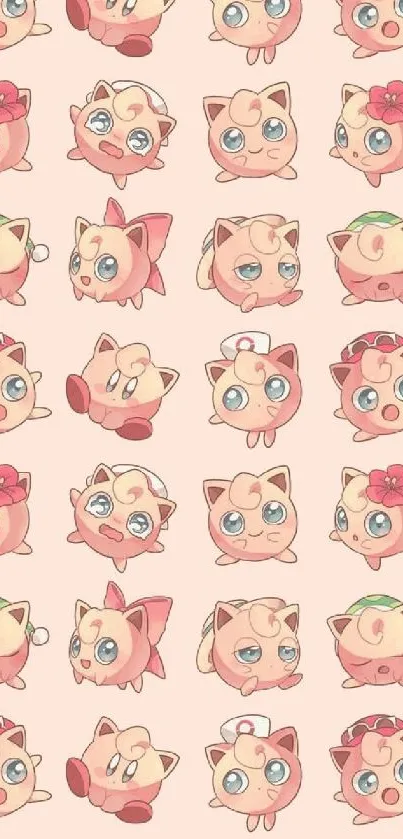 Cute Jigglypuff pattern mobile wallpaper with a light pink background.