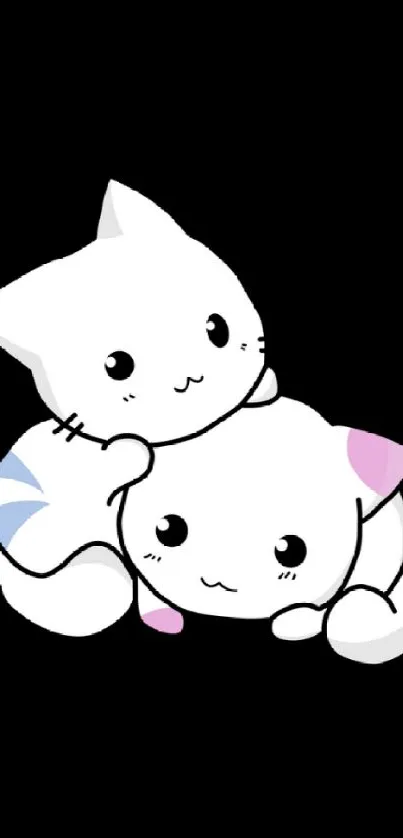 Two cute kawaii cats on a black background.