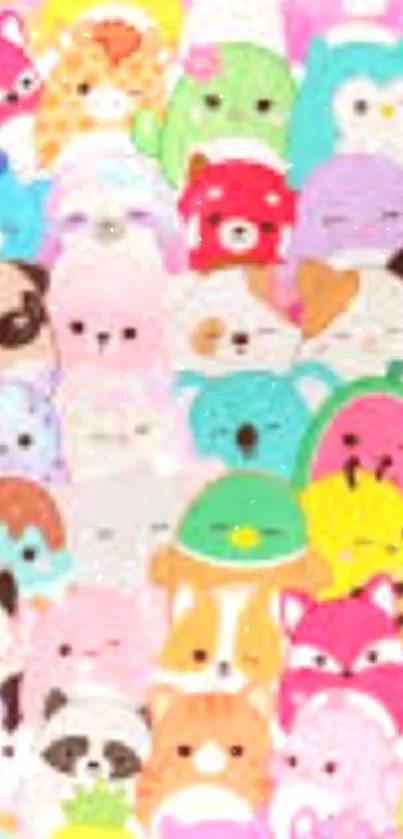 Cute kawaii characters in a colorful collage wallpaper.