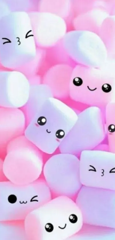 Kawaii marshmallows with cute faces in pastel colors.