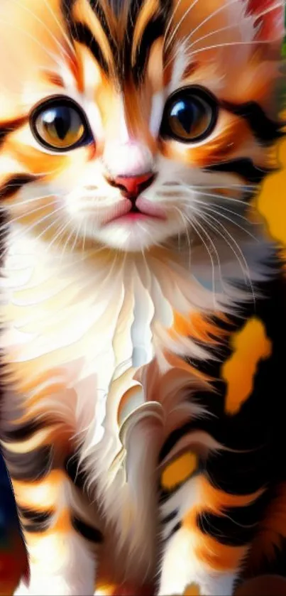 Colorful abstract kitten wallpaper with vibrant patterns.