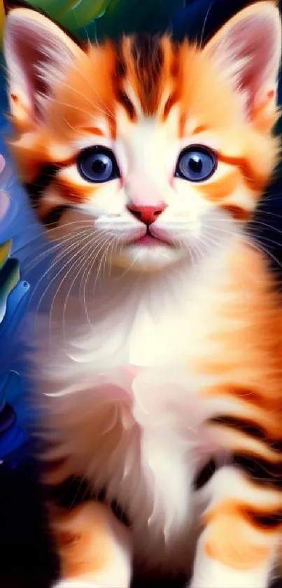 Colorful kitten art wallpaper with a vibrant background.