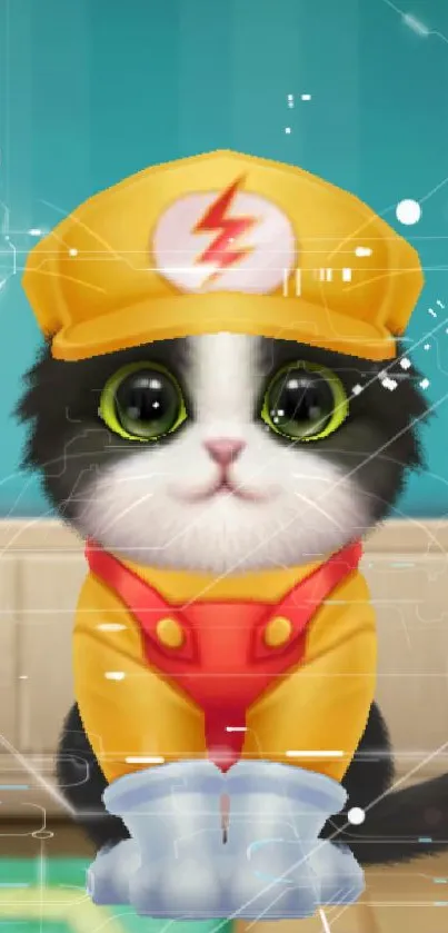 Adorable kitten in a colorful game room.