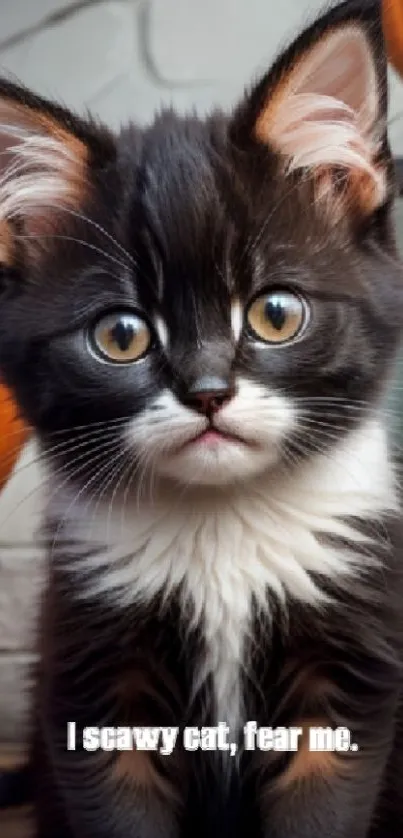 Adorable kitten with pumpkins Halloween theme.