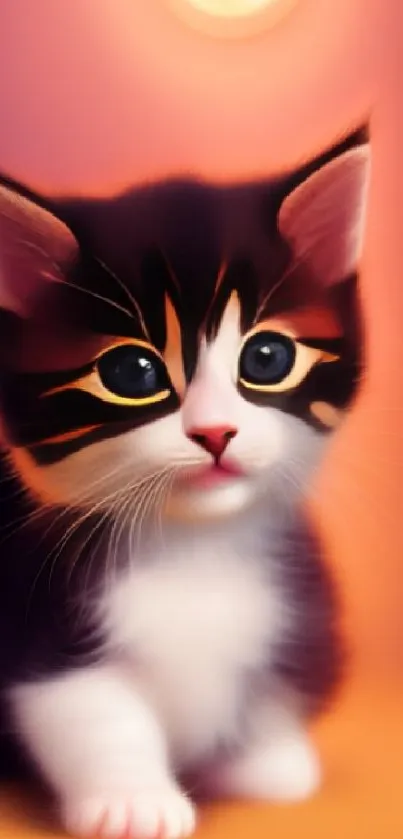 Adorable kitten in soft orange lighting, perfect for mobile wallpaper.