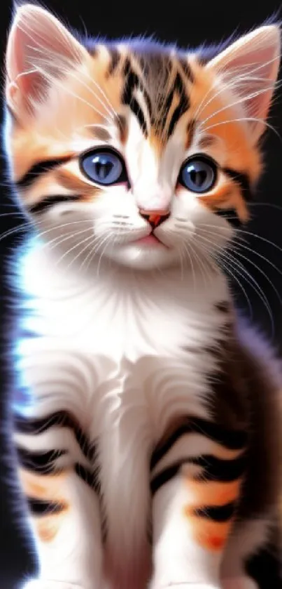 Adorable cute kitten with bright eyes against dark background.