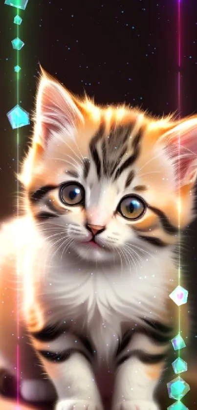 Cute fluffy kitten with wide eyes and soft fur, perfect for mobile background.