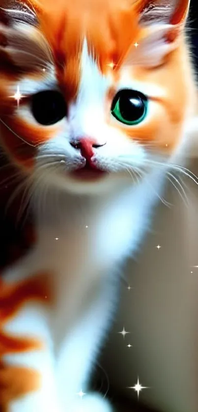 Adorable orange and white kitten with big eyes, perfect for mobile wallpaper.