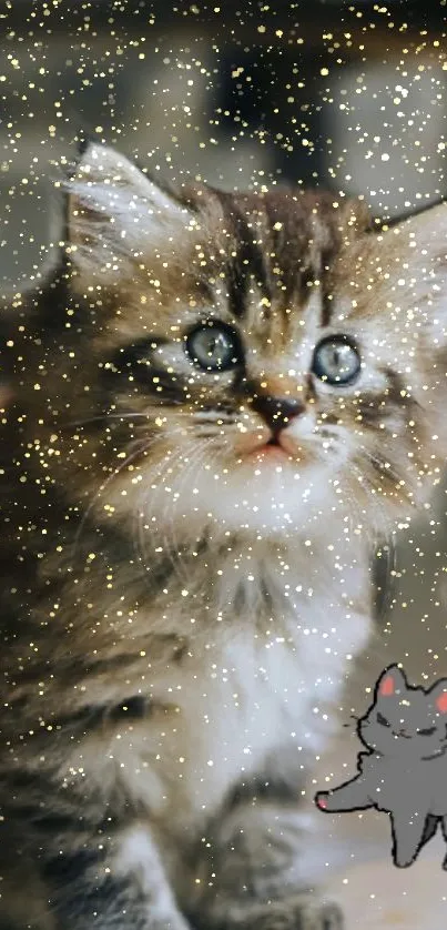 Cute kitten with starry night backdrop.