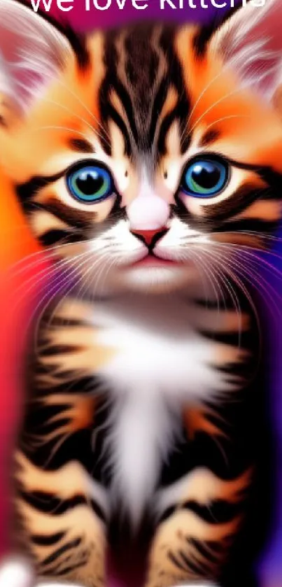 Adorable kitten with vibrant, colorful background.