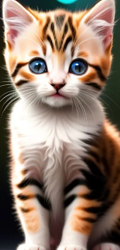 Adorable kitten with blue eyes on a colorful background.