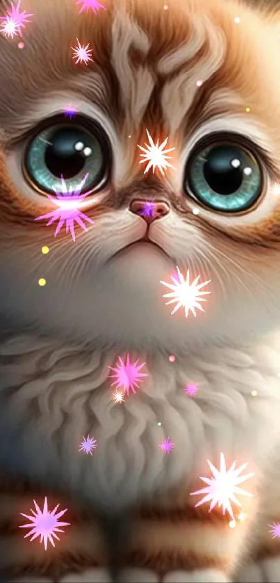 Cute kitten with big eyes and fluffy fur, ideal mobile wallpaper for cat lovers.