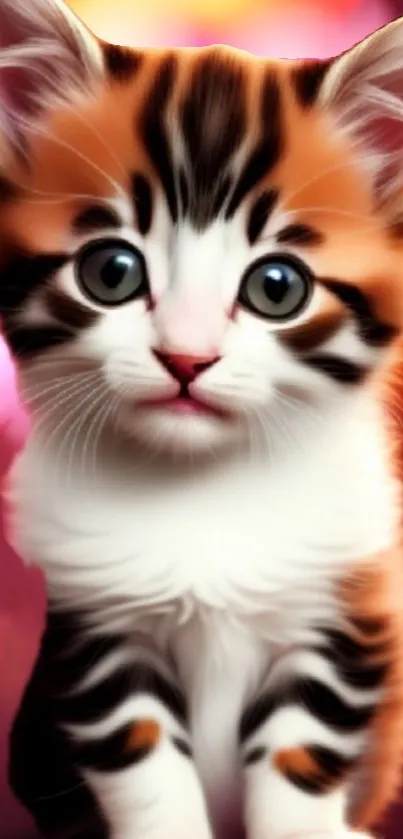 Adorable kitten with orange and black fur against a bokeh backdrop.