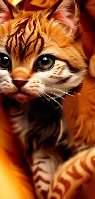 Mobile wallpaper of a cute orange kitten with big eyes and soft fur.