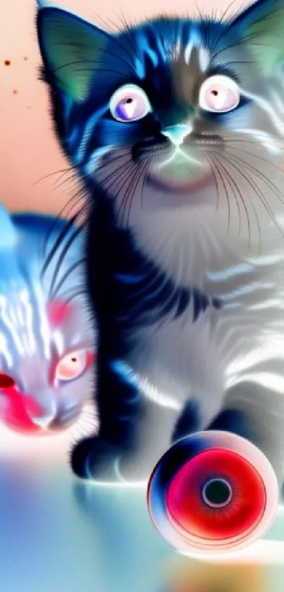 Cute kittens in a cosmic setting with vibrant colors and dreamy design.