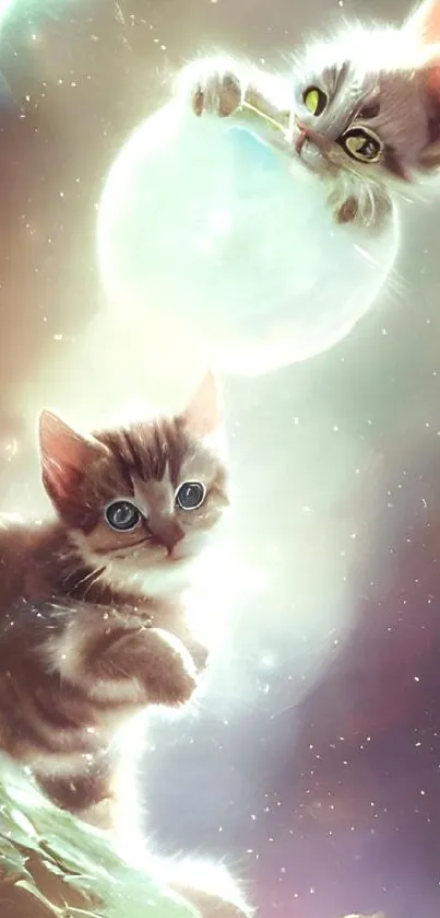 Two playful kittens in a fantasy space setting.