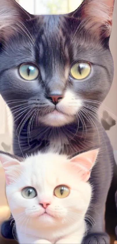 Adorable black and white kittens in a sunlit room.