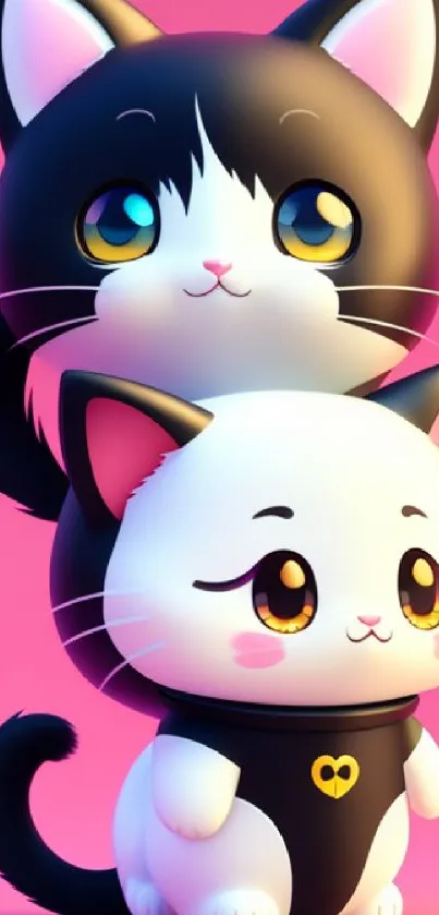 Two cute cartoon kittens with a pink background.