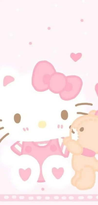 Hello Kitty with teddy bear on pink background.