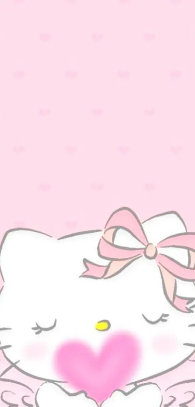 Cute kitty angel with pink heart wallpaper.