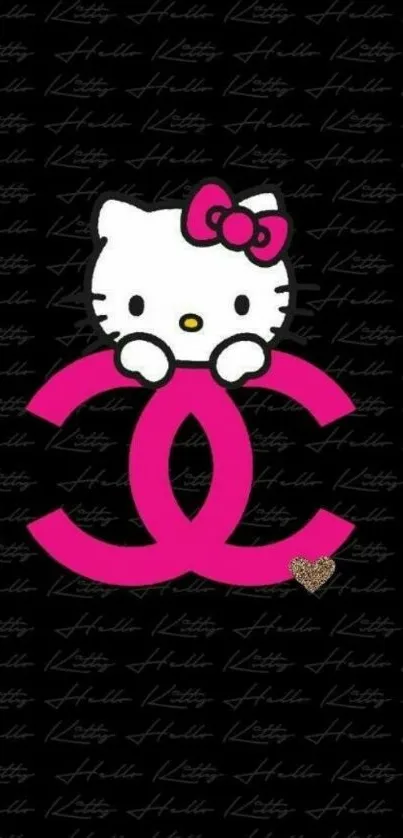 Cute pink kitty on black background wallpaper