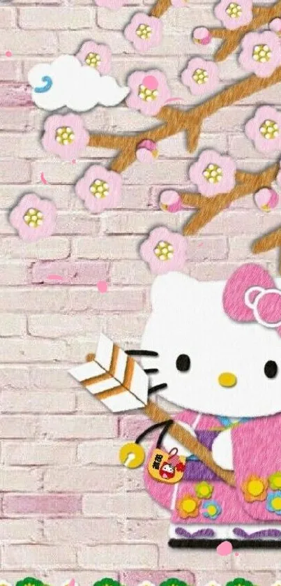 Hello Kitty with cherry blossoms mobile wallpaper.