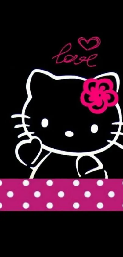 Adorable black and pink kitty wallpaper with love theme.