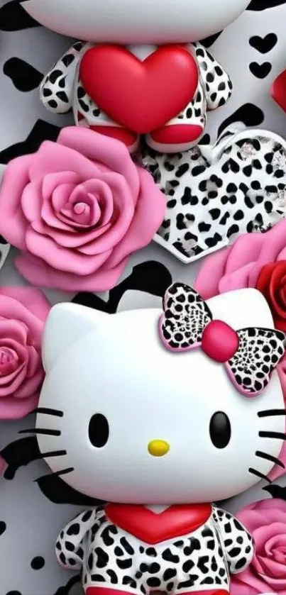 Hello Kitty wallpaper with roses and hearts.