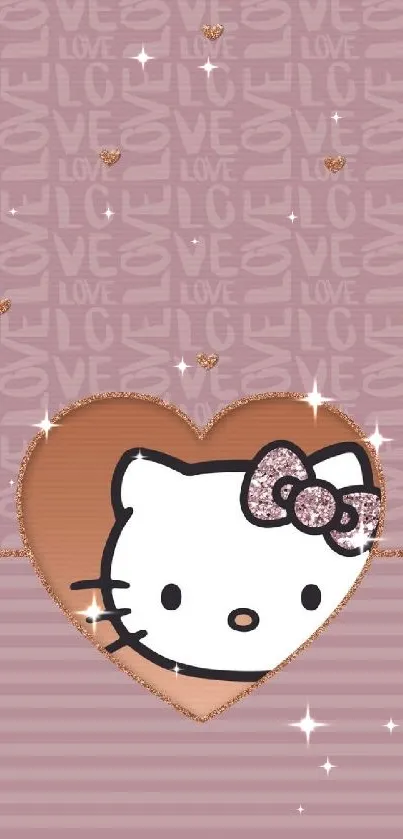 Cute kitty with pink heart background wallpaper.