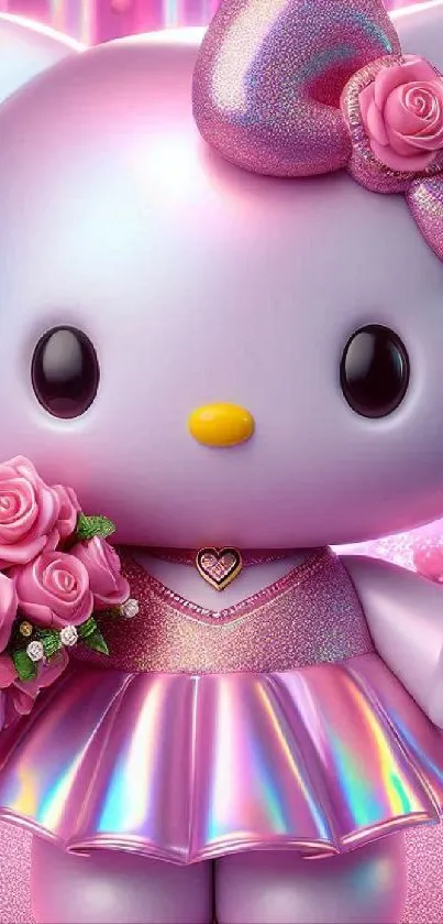 Adorable kitty with pink dress and roses