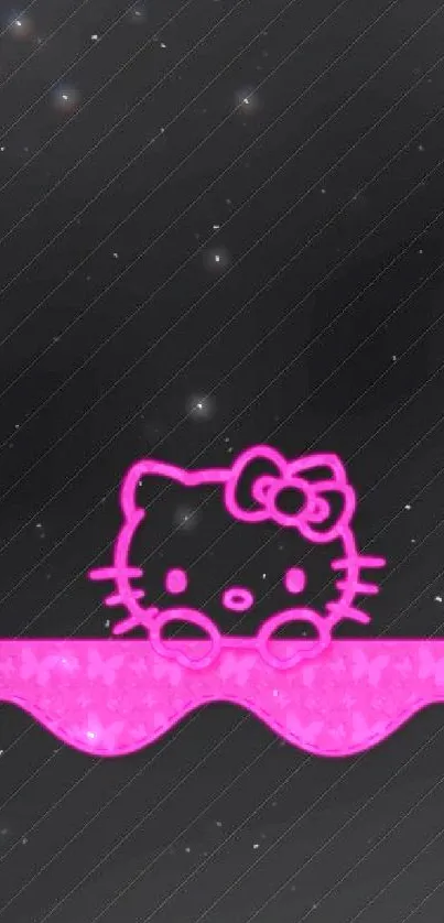 Cute neon pink kitty wallpaper on dark background.