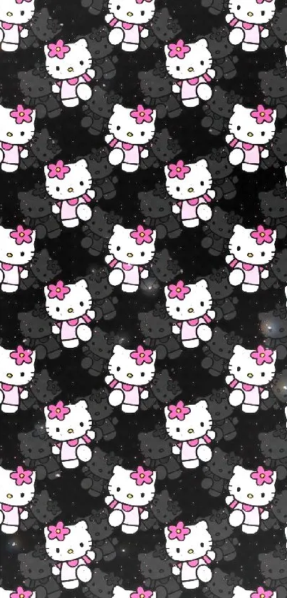 Cute kitty pattern wallpaper with a dark background.