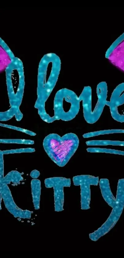 Teal and pink 'I love kitty' mobile wallpaper.