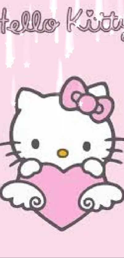 Hello Kitty on a pink background with heart design.