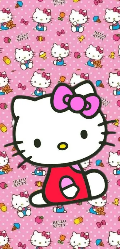 Cute pink kitty wallpaper with playful and vibrant design.