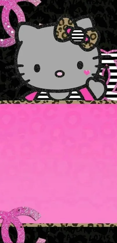 Cute cartoon kitty with pink accents wallpaper.