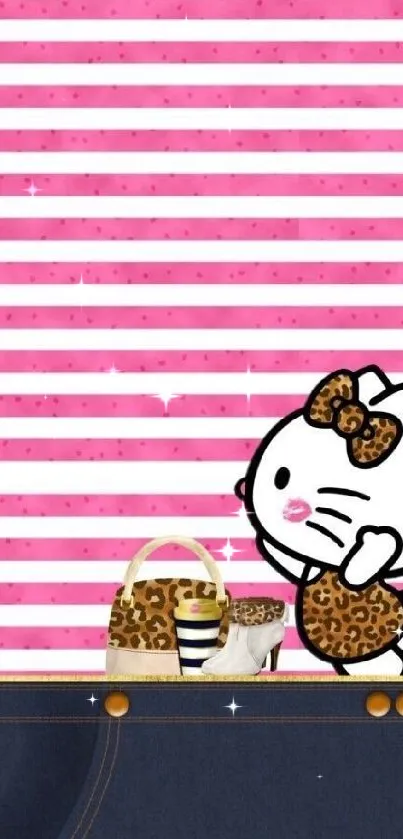 Cute kitty with pink stripes and leopard accents.