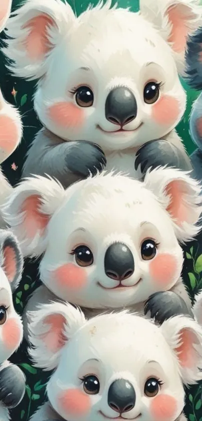 Cartoon koalas on a green background wallpaper.
