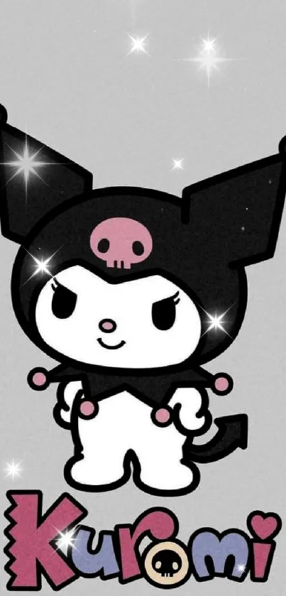 Adorable Kuromi character on grey background wallpaper.