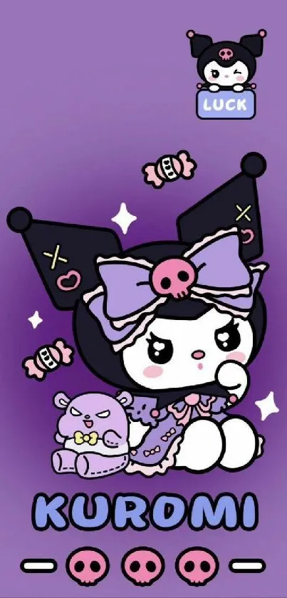 Adorable purple-themed Kuromi mobile wallpaper.