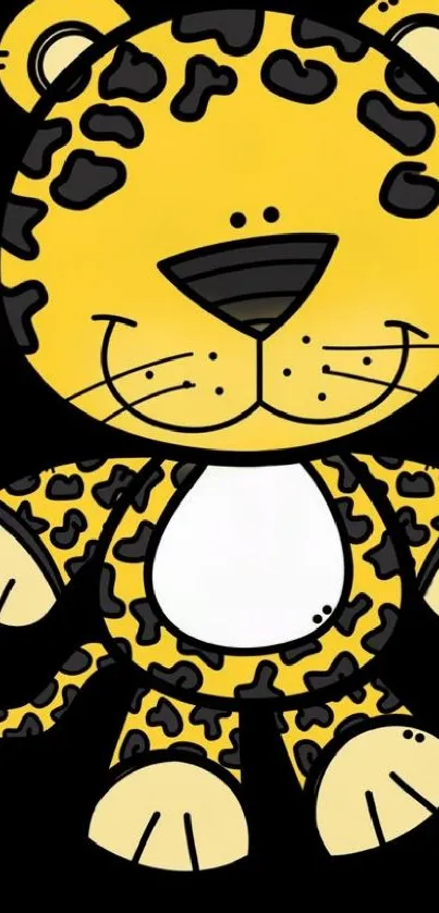 Charming cartoon leopard with a yellow body and black spots on a mobile wallpaper.